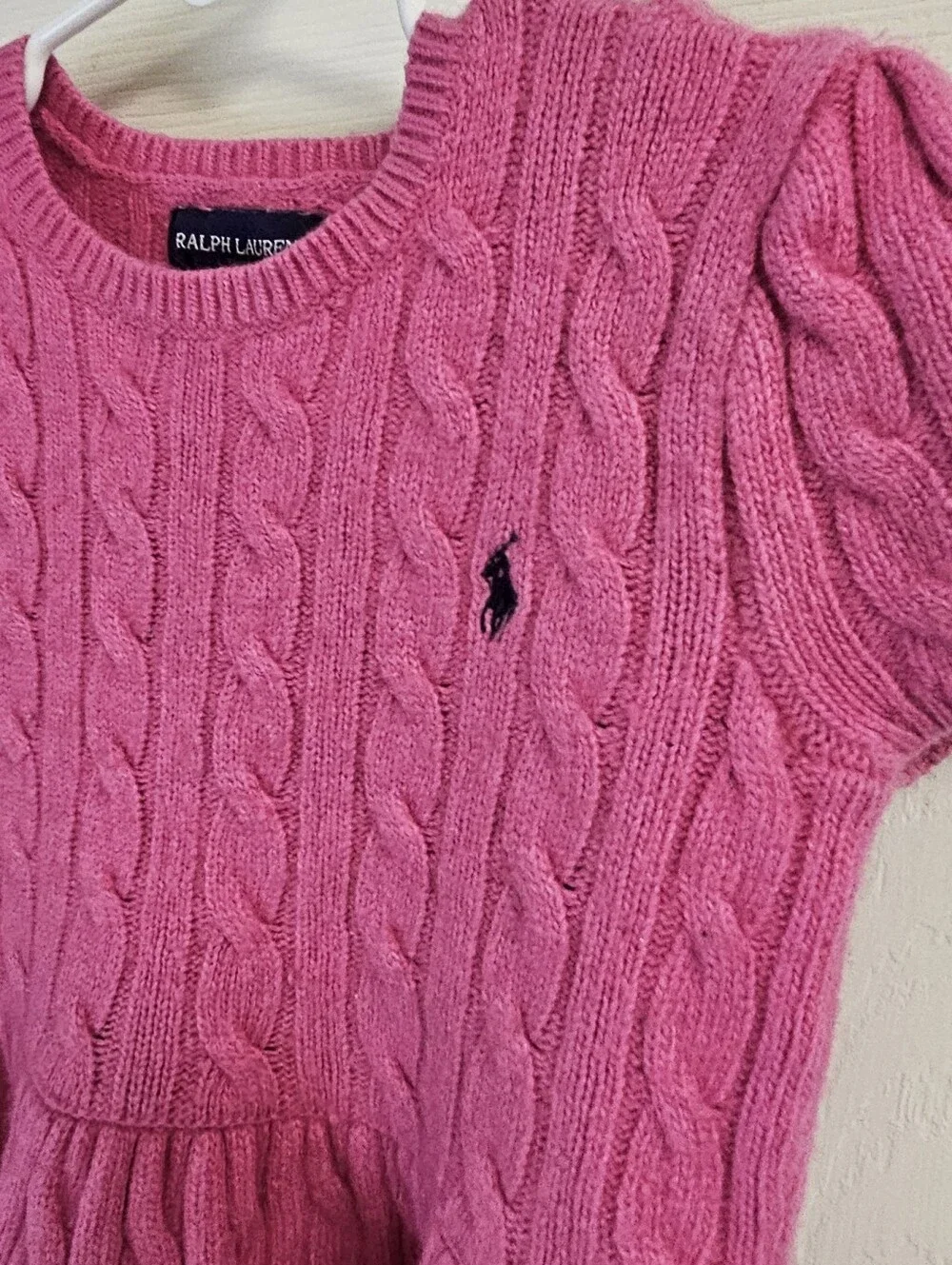 Ralph Lauren Girls' Wool Cable Knit Pink Dress Size 6